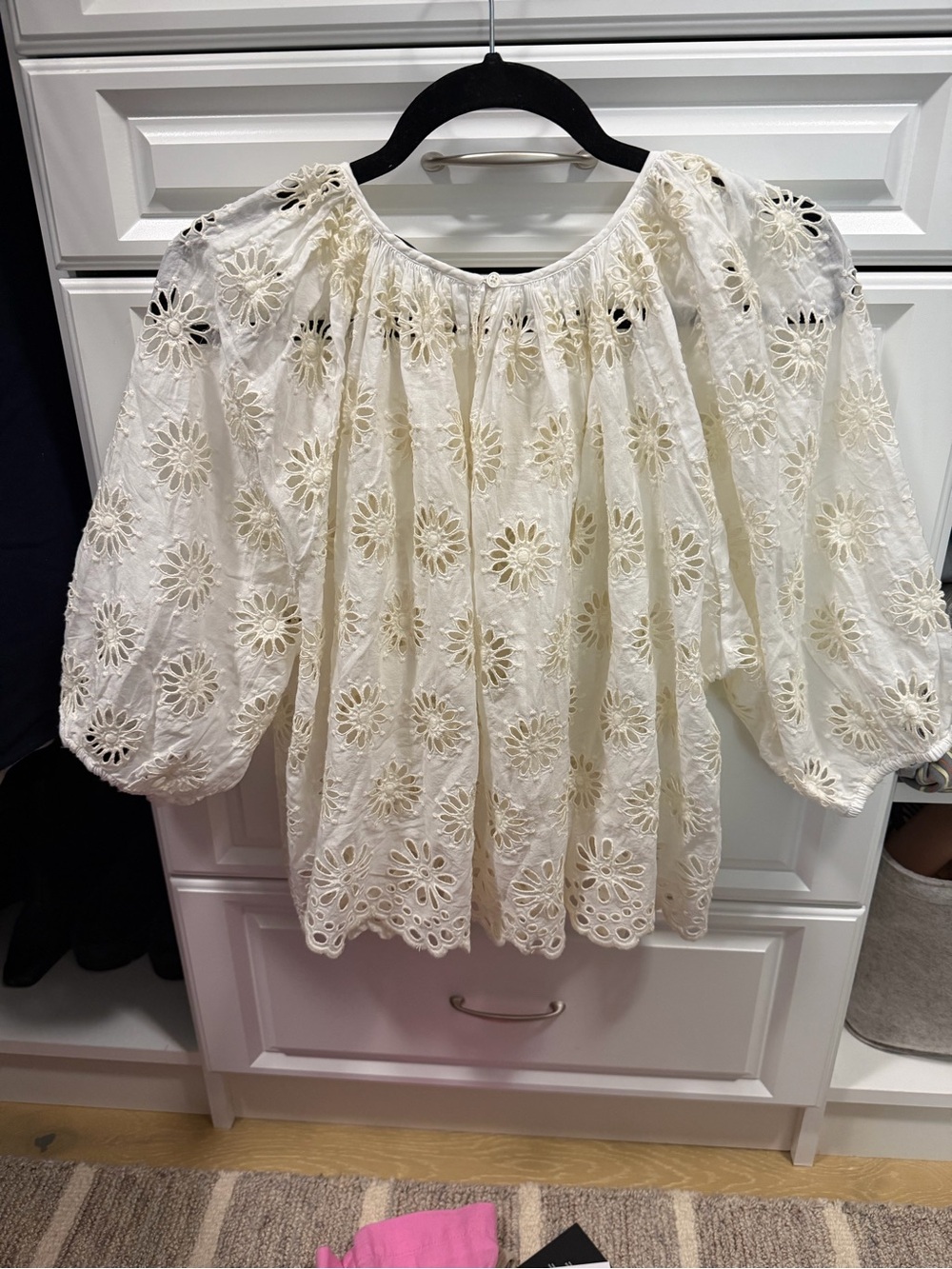Madewell Embroidered Shirred Puff Sleeve Top - Large - Picture 5 of 6